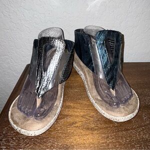 MODZORI Reversible Metallic Slip On Mid Wedge Platform Sandal Shoes